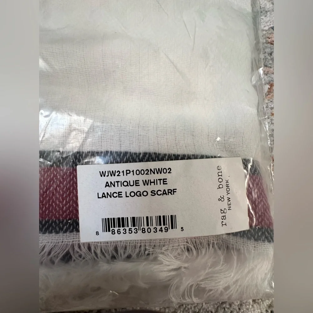 rag & bone Lance Logo Cotton Scarf NWT — Logo Cotton Wrap, Ivory/Red